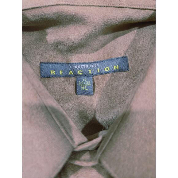 NWT Kenneth Cole Reaction 60's LS Button Down Dress Shirt Brown Faux Suede XL - Picture 4 of 6